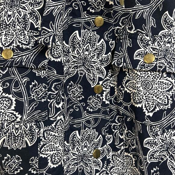 Banana Republic Blue Floral Field True Navy Jacket Belted Office Career Size S - Picture 2 of 9